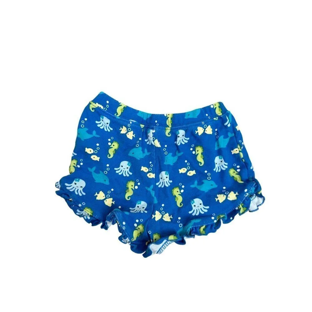 Gymboree Infant Toddler Girls 18-24 Mos Ocean Print Ruffle Shorts 100% Cotton Bl